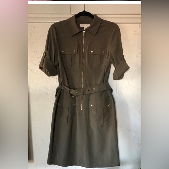 NWOT Michael Kors Olive Green Zip Up Shirt Dress, Size Small - Picture 1 of 6
